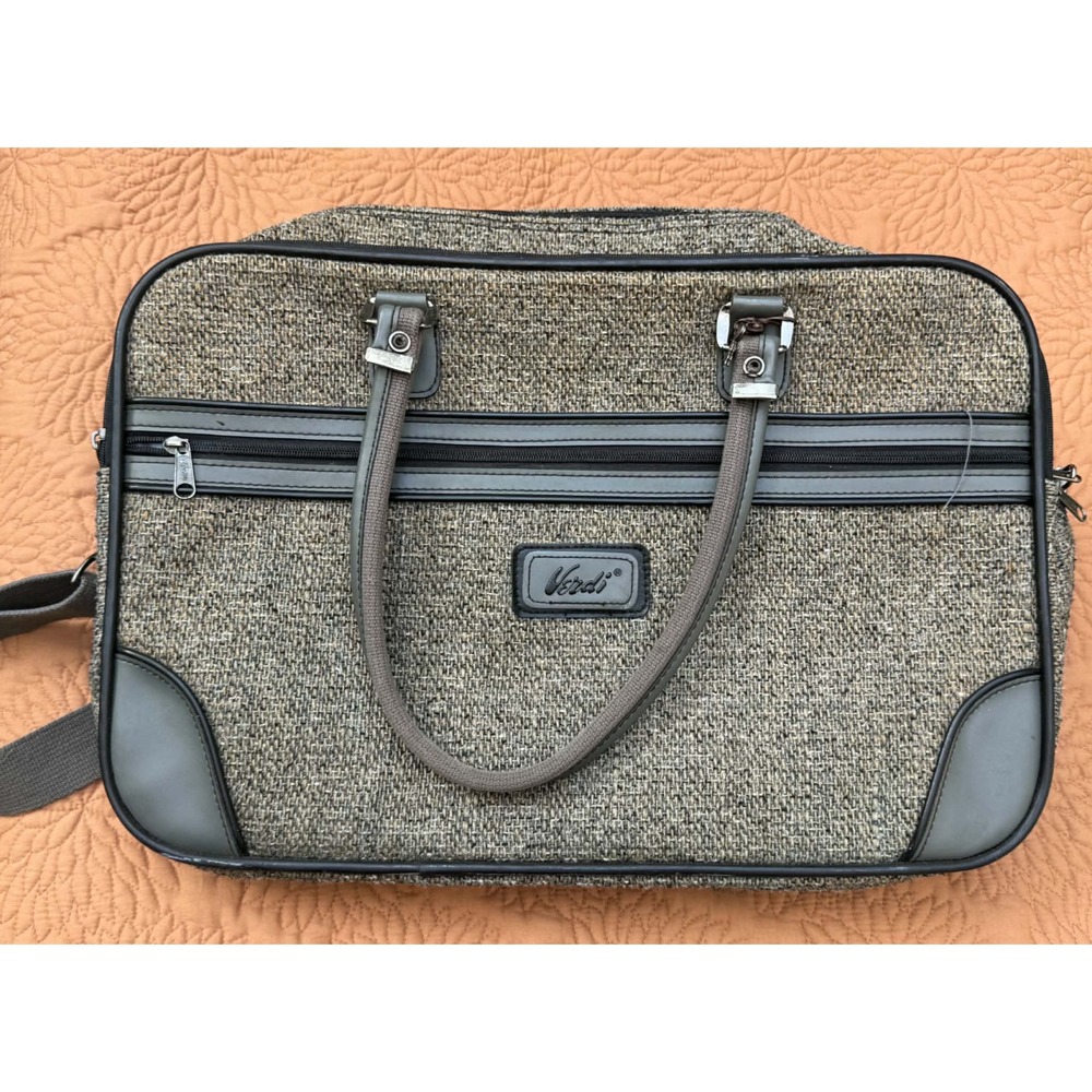 Verdi Retro Tweed Business Travel Bag Gray Briefcase Tote Laptop Carry On